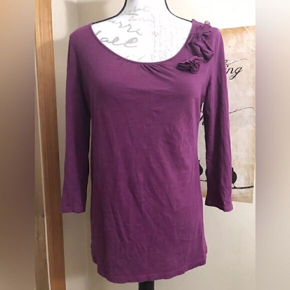 LOFT Tops - Ann Taylor LOFT Women's 3/4 Sleeve Purple Floral Top Blouse Shirt - Size Small